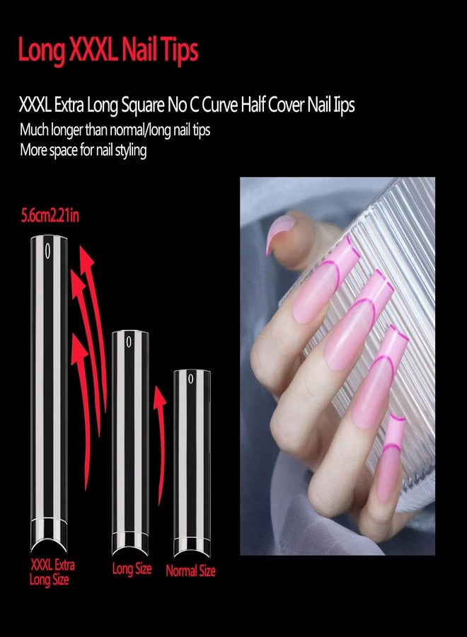 Dudjndjd 504 Pcs No C Curve Square Nail Tips, XXXL Half Cover Clear Nails Tips for Acrylic Nails, 3XL Straight Tapered Square Flattened Fake Nail Tips for Nail Salons and DIY 12 Sizes - Image 3